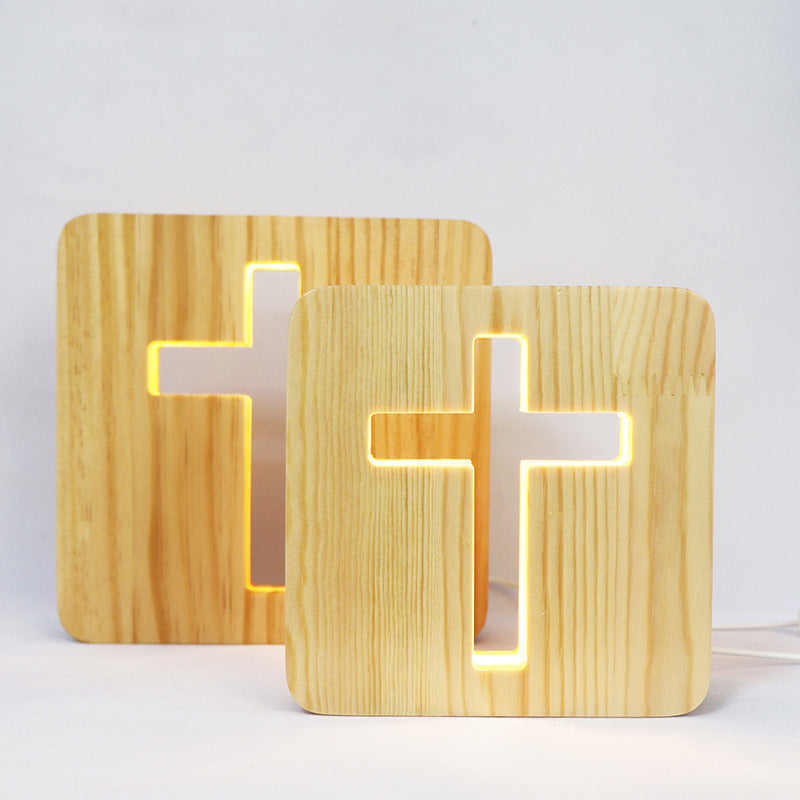 Solid wood hollow night lamp