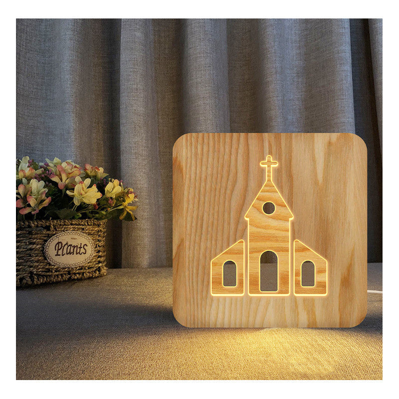 Solid wood hollow night lamp