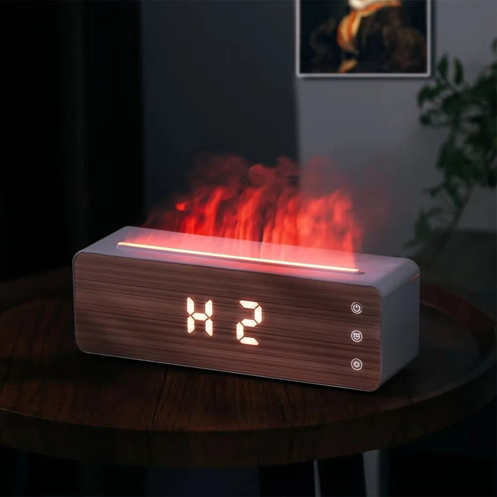 Homefish Flame Humidifier Aromatherapy Machine With Clock Humidity Display Atmosphere Lamp Table Diffuser