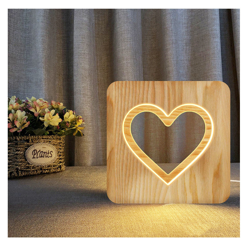 Solid wood hollow night lamp