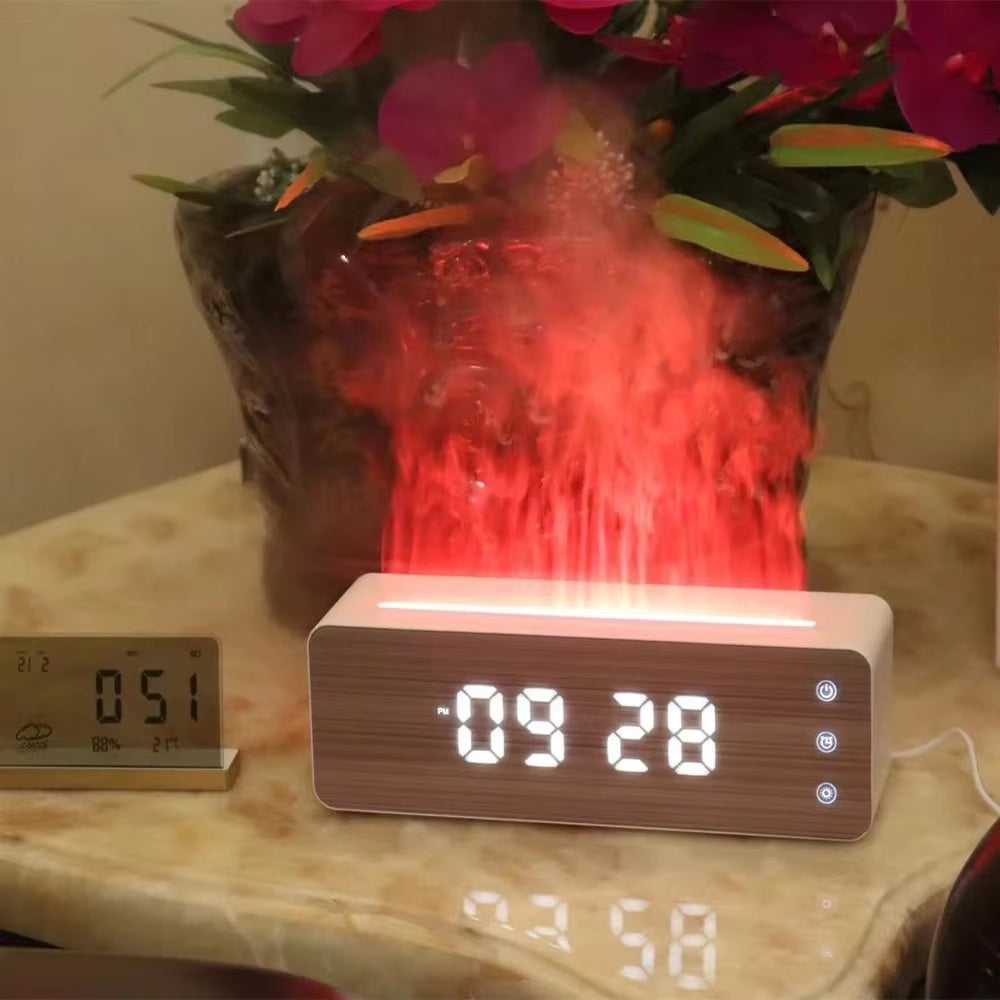 Homefish Flame Humidifier Aromatherapy Machine With Clock Humidity Display Atmosphere Lamp Table Diffuser